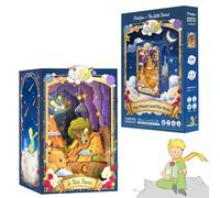 CUTEBEE Book Nook - El Principito Planeta & Rosa Maqueta 3D Madera | Maqueta 3D oficial del Principito - escena con rosa bajo campana, planeta Un Book Nook(The Little Prince Planet & Rose)