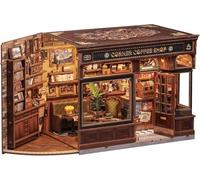 CUTEBEE Book Nook for Adult, DIY Miniature House Kits, LED Booknook 3D Wooden Puzzle, Tiny House Model Building Kit, Decorative Bookend Home Decor, Craft Gifts for Family, Friends（Corner Coffee Shop）