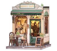 CUTEBEE Book Nook Kit-,Casa De MuñEcas En Miniatura DIY con Luz Led,Sujetalibros De Rompecabezas De Madera En 3D,DecoracióN De EstanteríA Vintage En Cremay Verde,Regalo（Sunny Cafe）