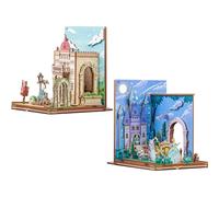 CUTEBEE Sujetalibros de madera Book Nook, sujetalibros decorativo en miniatura, soporte para libros para el escritorio, 2 piezas (ciudad de aire)