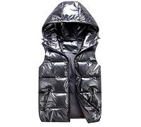 cutecool Chaleco acolchado brillante para mujer - Chaqueta acolchada sin mangas de un solo color chaleco con bolsillo con cremallera casual chaqueta de invierno unisex chaqueta