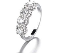 Cutedoumiao - Anillo de compromiso de plata de ley 925 con 4 circonitas cúbicas, anillo de compromiso y boda para mujer, anillo de compromiso de eternidad, anillo de compromiso con circonita cúbica