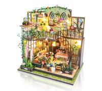 Cuteefun Casa de Muñecas de Madera con LED, DIY Casas de Muñecas Miniaturas con Muebles Construir para Adultos, Cumpleaños, Navidad(Casa de Flores)