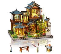 Cuteefun Casa de Muñecas en Miniatura con Luz LED, Modelos de Madera Hechos a Mano, ¡Construye la Casa de Tus Sueños, Cumpleaños y Navidad (Patio de Flores)