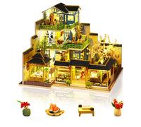 Cuteefun Casa de Muñecas en Miniatura con Luz LED, Modelos de Madera Hechos a Mano, ¡Construye la Casa de Tus Sueños, Cumpleaños y Navidad (Patio Verde)