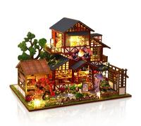 Cuteefun Casa de Muñecas en Miniatura con Luz LED, Modelos de Madera Hechos a Mano, ¡Construye la Casa de Tus Sueños, Cumpleaños y Navidad (Casa de Sushi Sakura)