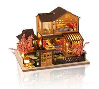 Cuteefun Casa de Muñecas Miniatura Izakaya Japonesa, Manualidades de Madera Puzzle 3D para Adultos y Adolescentes, Regalo de Cumpleaños y Navidad (Patio de Cerezos)