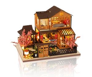 Cuteefun Casa de Muñecas Miniatura Izakaya Japonesa, Manualidades de Madera Puzzle 3D para Adultos y Adolescentes, Regalo de Cumpleaños y Navidad (Patio de Cerezos)
