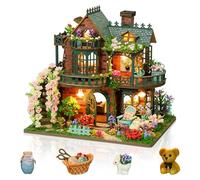 Cuteefun Casa en Miniatura, Kit de Casa de Muñecas con LED, Exquisita Artesanía en Madera, para Niñas Mujeres Construir, Ideal para Cumpleaños Navidad y Halloween (Jardín Elfin)