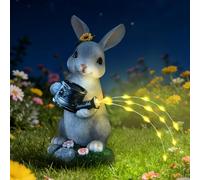 Cuteefun Conejo de Decoración Solar para Jardín Exterior, Figuras de Animales con Luz Solar, Estatua de Conejo con Regadera para Jardín, Decoración del Hogar y Regalo de Inauguración