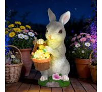 Cuteefun Conejo de Decoración Solar para Jardín Exterior, Figuras de Animales con Luz Solar, Estatua de Conejo con Cesta para Jardín, Decoración del Hogar y Regalo de Inauguración