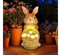 Cuteefun Conejo de Decoración Solar para Jardín Exterior, Figuras de Animales con Luz Solar, Estatua de Conejo Llevando Una Cesta para Jardín, Regalos de Cumpleaños para Mujeres