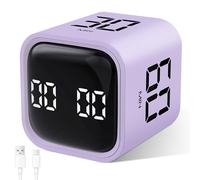 Cuteefun Cubo Temporizador, Pomodoro Timer Rotativo, 5/10/30/60 Minutos y Cuenta Atrás Personalizada, Temporizador Digital con Vibración, Alerta Sonora Ajustable para Cocina, Estudio, Morado