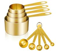 Cuteefun Cucharas Medidoras y Tazas Medidoras, 9 Piezas, Mango de Acero Inoxidable con Medidas MéTricas y US, Taza Medidora de Ingredientes Secos y Líquidos para Hornear y Cocinar (Oro)