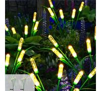 Cuteefun Reed Solares Lámparas Luciérnagas 2 Pack 12 LED Luces Solares de Jardín, Reed Jardín Luz Solar para Yard, Housewarming Regalo para la familia, Blanco cálido