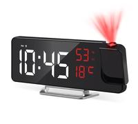Cuteefun Reloj Despertador Digital con Proyector, Pantalla LED de 8", Temperatura y Humedad, Snooze, 12/24H, Brillo Ajustable, Reloj Proyector Techo para Dormitorio, Números de Rojo