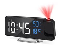 Cuteefun Reloj Despertador Digital con Proyector, Pantalla LED de 8", Temperatura y Humedad, Snooze, 12/24H, Brillo Ajustable, Reloj Proyector Techo para Dormitorio, Números de Azul