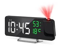 Cuteefun Reloj Despertador Digital con Proyector, Pantalla LED de 8", Temperatura y Humedad, Snooze, 12/24H, Brillo Ajustable, Reloj Proyector Techo para Dormitorio, Números de Verde