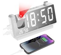 Cuteefun Reloj Proyector Techo, 7 Pulgadas Despertador Digital, Proyector de 180°, Puerto USB Doble, Temperatura y Humedad, Brillo de 3 Niveles, 12/24H, Doble Alarma, Snooze, Blanco