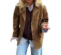 CUTeFiorino Chaqueta de ante sintético para mujer, chaqueta de piel de ante con cuello de solapa, chaquetas de invierno, chaqueta de cuero marrón, manga larga, moda, ante de piel, trajes, chaquetas
