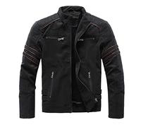 CUTeFiorino Chaquetas de moto para hombre, otoño e invierno, chaqueta de piel, corte entallado con forro polar, chaqueta bombardero térmica, cuello alto con cremallera y bolsillos, chaqueta de piel de