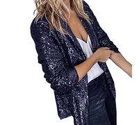 CUTeFiorino Mujer Brillante Lentejuelas Chaqueta Cardigan Manga Larga Bolero Tops Corto Tops Elegante Blazer Brillo Fiesta Trajes Clubwear Azul Marino Oro Plata S M L XL XXL, Marina De Guerra 29, L