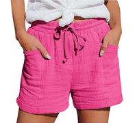 CUTeFiorino Pantalones cortos informales de cintura alta para mujer, de pierna recta, pantalones cortos informales, holgados, Rosa intenso., L