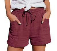 CUTeFiorino Pantalones cortos informales de cintura alta para mujer, de pierna recta, pantalones cortos informales, holgados, Vino, L