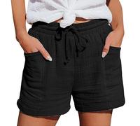 CUTeFiorino Pantalones cortos informales de cintura alta para mujer, de pierna recta, pantalones cortos informales, holgados, Negro , L