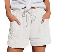 CUTeFiorino Pantalones cortos informales de cintura alta para mujer, de pierna recta, pantalones cortos informales, holgados, Blanco, L