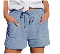 CUTeFiorino Pantalones cortos informales de cintura alta para mujer, de pierna recta, pantalones cortos informales, holgados, azul celeste, L
