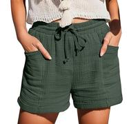 CUTeFiorino Pantalones cortos informales de cintura alta para mujer, de pierna recta, pantalones cortos informales, holgados, verde, L