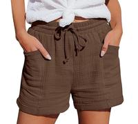 CUTeFiorino Pantalones cortos informales de cintura alta para mujer, de pierna recta, pantalones cortos informales, holgados, marrón, L