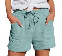 CUTeFiorino Pantalones cortos informales de cintura alta para mujer, de pierna recta, pantalones cortos informales, holgados, verde menta, L