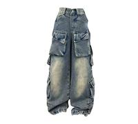 CUTeFiorino Pantalones vaqueros para niñas rotos y descoloridos, holgados, de pierna ancha, pantalones de mezclilla casuales, talla 5 - 16, azul, 7-8 años