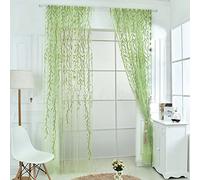 Cutefly Ufurty Cortina de Gasa de Tul, Verde, 2 Unidades, Salix, diseño de Sauce, translúcido, para Ventanas de habitación, Textil, Verde Claro, 100 x 200 cm