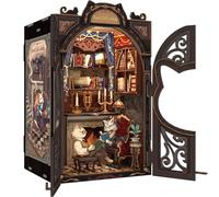 Cutefun Book Nook Kit - Casa de Muñecas con Iluminación LED - Sujetalibros Decorativo, Modelo Detallado con Muebles para Estanterías y Decoración Hogareña (Count Cat'S Study)