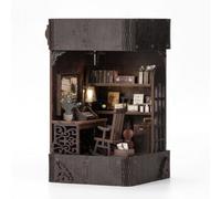 Cutefun - Cabaña con soporte para libros con luz LED, modelo de cabaña en miniatura de madera 3D, para manualidades creativas, rincón de libros, regalo para adultos aficionados (agencia de detectives