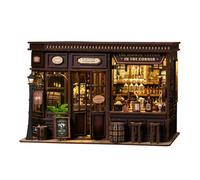 Cutefun - Sujetalibros con luz LED, modelo de cabaña en miniatura de madera 3D, para manualidades creativas, rincón de libros, regalo para adultos aficionados (taberna esquinera)