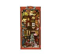 Cutefun - Sujetalibros con luz LED, modelo de cabaña en miniatura de madera 3D, para manualidades creativas, rincón de libros, regalo para adultos aficionados (esquina de la calle de Navidad)