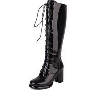 CUTEHEELS Botas altas hasta la rodilla con tacón de 8 cm | Botas de moda para mujer para todas las estaciones, diseño de tacón cuadrado, cómodas, Negro , 32 EU