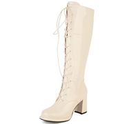 CUTEHEELS Botas altas hasta la rodilla con tacón de 8 cm | Botas de moda para mujer para todas las estaciones, diseño de tacón cuadrado, cómodas, albaricoque, 34 EU