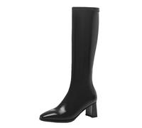 CUTEHEELS Botas altas hasta la rodilla para mujer con tacón de bloque | tacón de 6 cm, punta cuadrada con cremallera, Negro , 47 EU