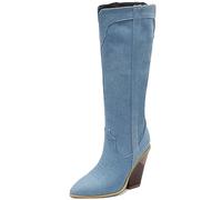 CUTEHEELS Botas altas para mujer, con cuña y punta puntiaguda, azul, 37 EU