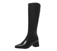CUTEHEELS Botas altas para mujer con tacón de bloque | tacón de 5 cm, punta con cremallera para invierno, Negro , 37 EU