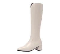 CUTEHEELS Botas altas para mujer con tacón de bloque | tacón de 5 cm, punta con cremallera para invierno, Blanco, 47 EU