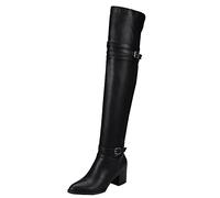 CUTEHEELS Botas altas por encima de la rodilla Botas Tacón bloque Botas de caña larga, Negro , 40 EU