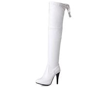 CUTEHEELS Botas altas por encima de la rodilla/tacón de aguja para mujer, Blanco, 47 EU