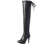 CUTEHEELS Botas altas por encima de la rodilla/tacón de aguja para mujer, Negro , 39 EU