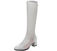 CUTEHEELS Summer Coolee - Botas altas de malla para tobillo y rodilla, con tacón de bloque y cremallera trasera para mujer, blanco 1, 44 EU